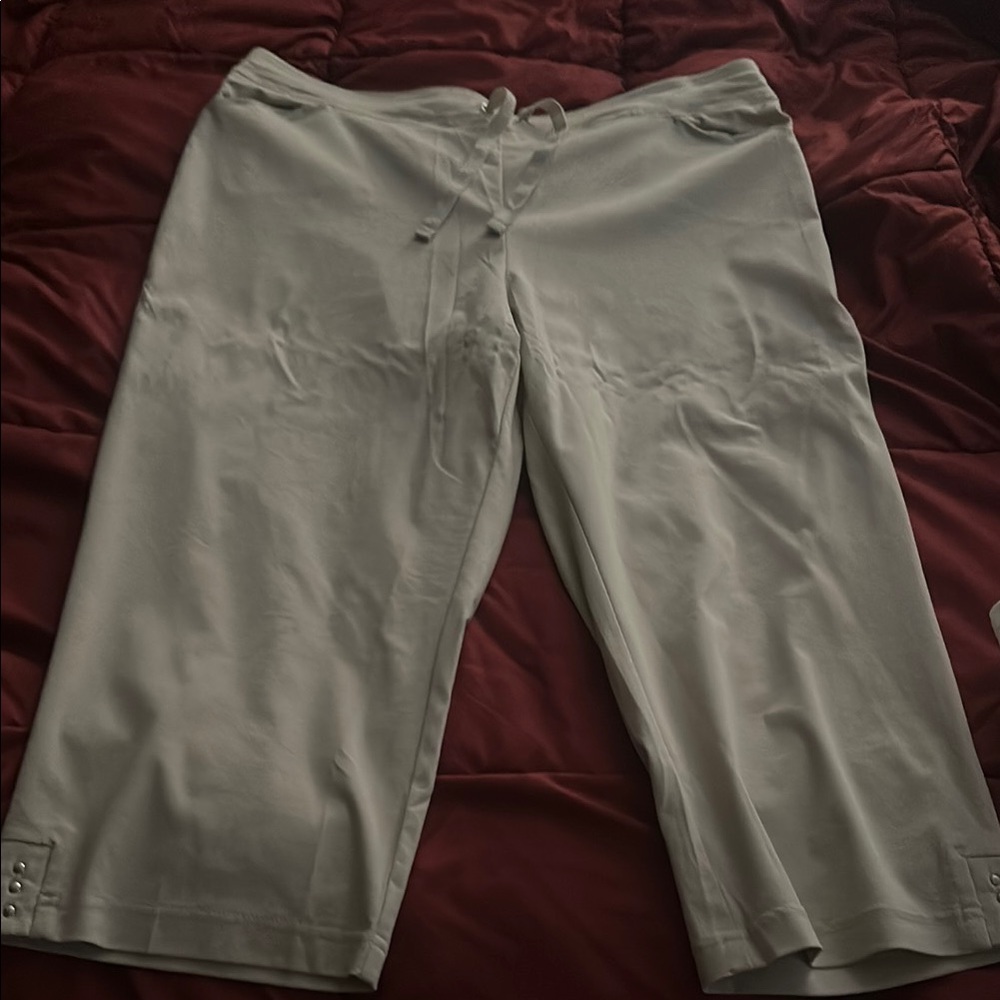 Tan Cropped Pants with Button Detail